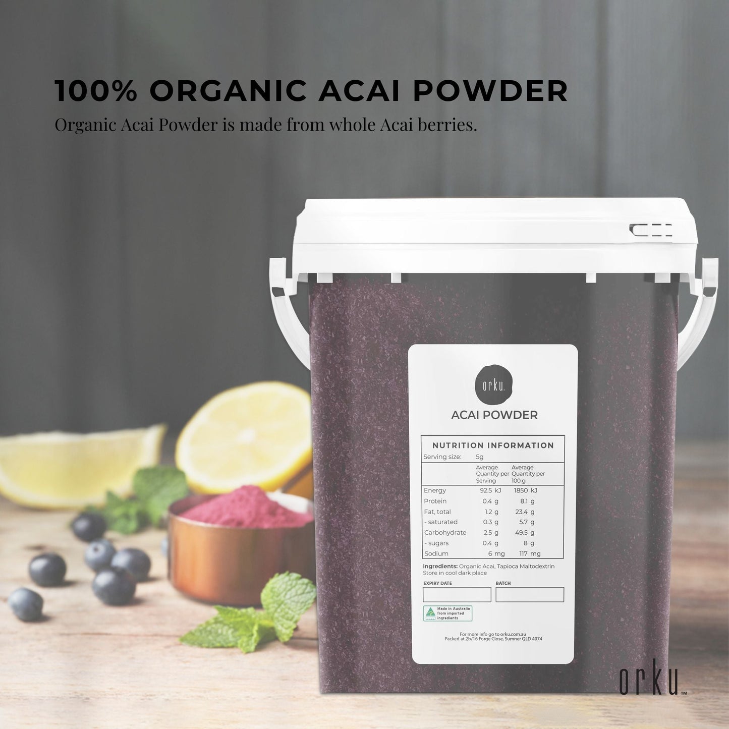 700g Acai Powder Bucket 100% Organic - Superfood Amazon Berries