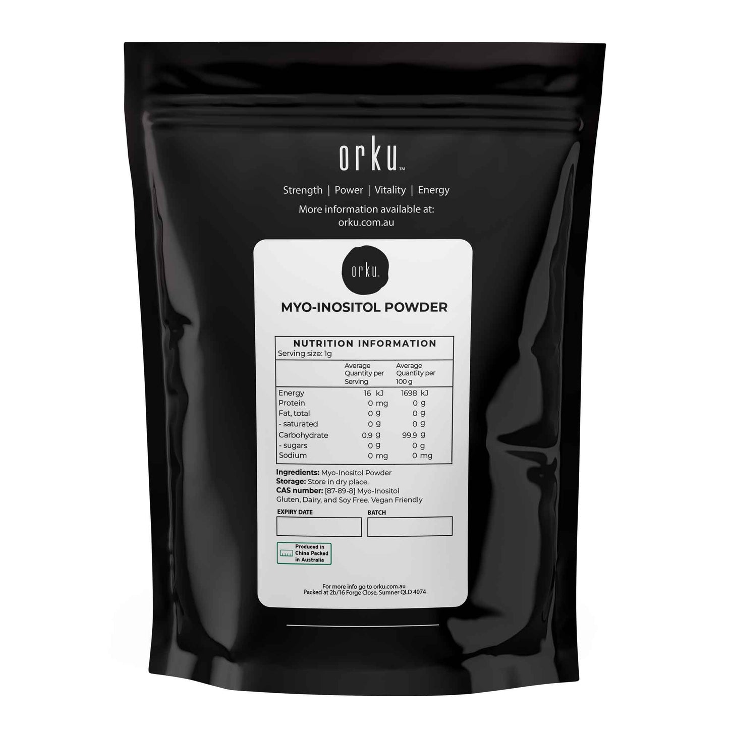 Orku 100g Myo Inositol Powder - Pharmaceutical-Grade Pure Unflavoured Supplement