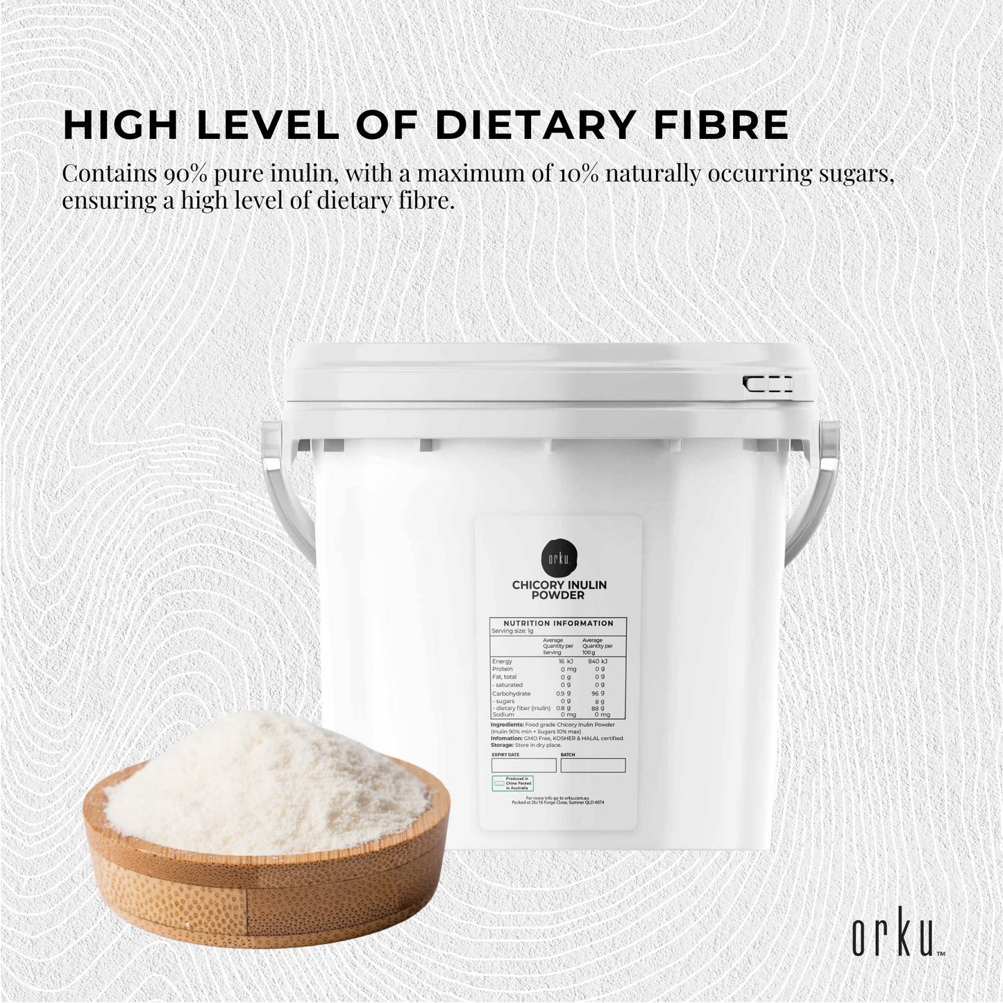 Orku 3.5Kg Chicory Root Inulin Powder Bucket - Prebiotic Unflavoured Supplement