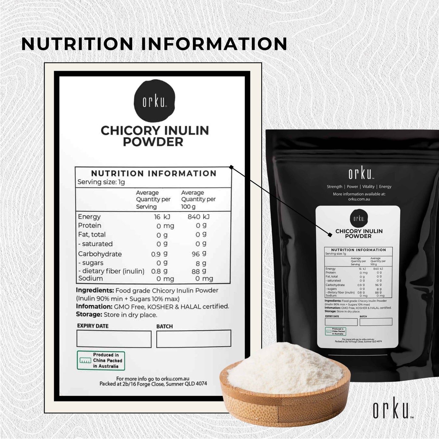 Orku 400g Chicory Root Inulin Powder - Natural Prebiotic Unflavoured Supplement