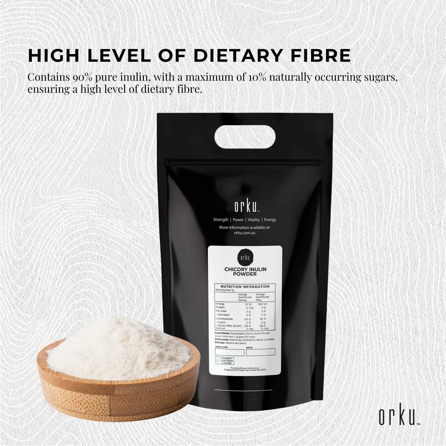 Orku 10Kg Chicory Root Inulin Powder - Natural Prebiotic Unflavoured Supplement